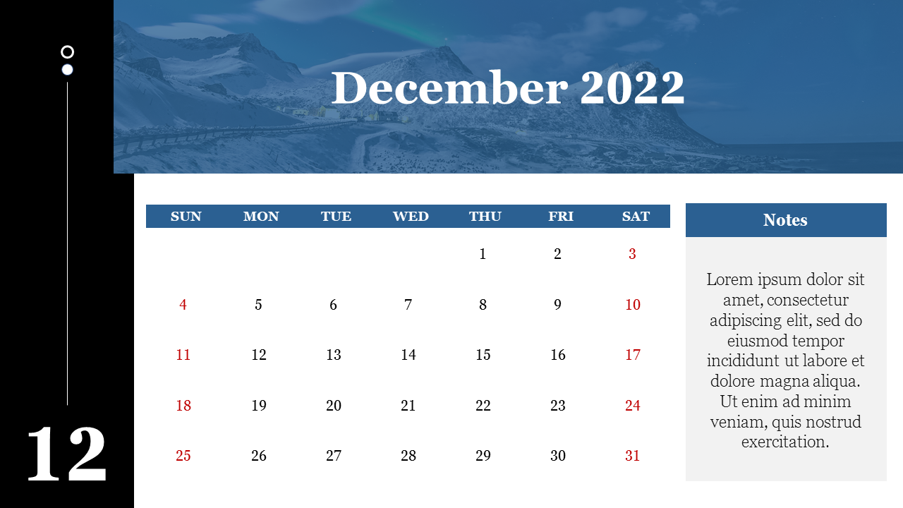 Calendar PowerPoint Template December 2022